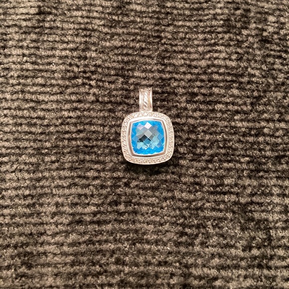David Yurman Blue Topaz Square Pendant with Pave diamonds